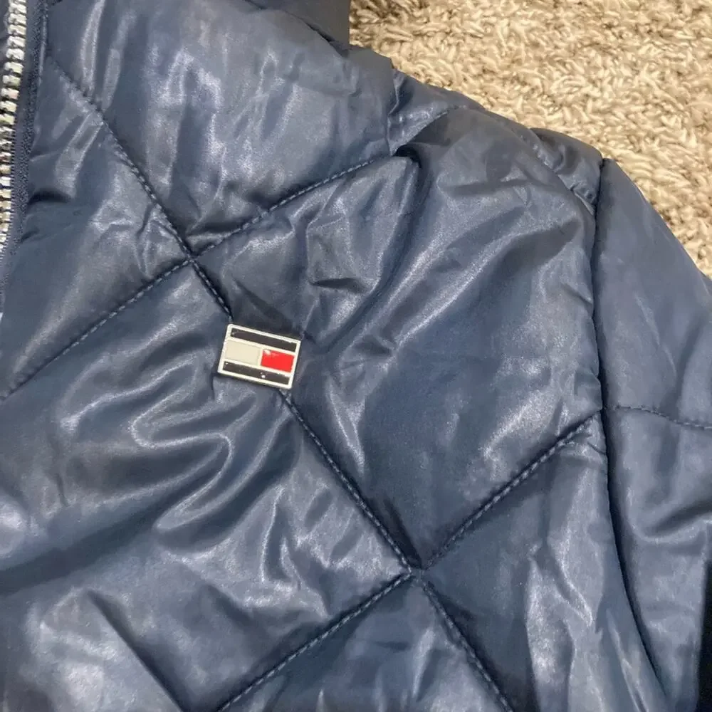 Tommy Hilfiger Big Girls Navy Quilted faux Trim Hooded Puffer Jacket/Coat L12/14